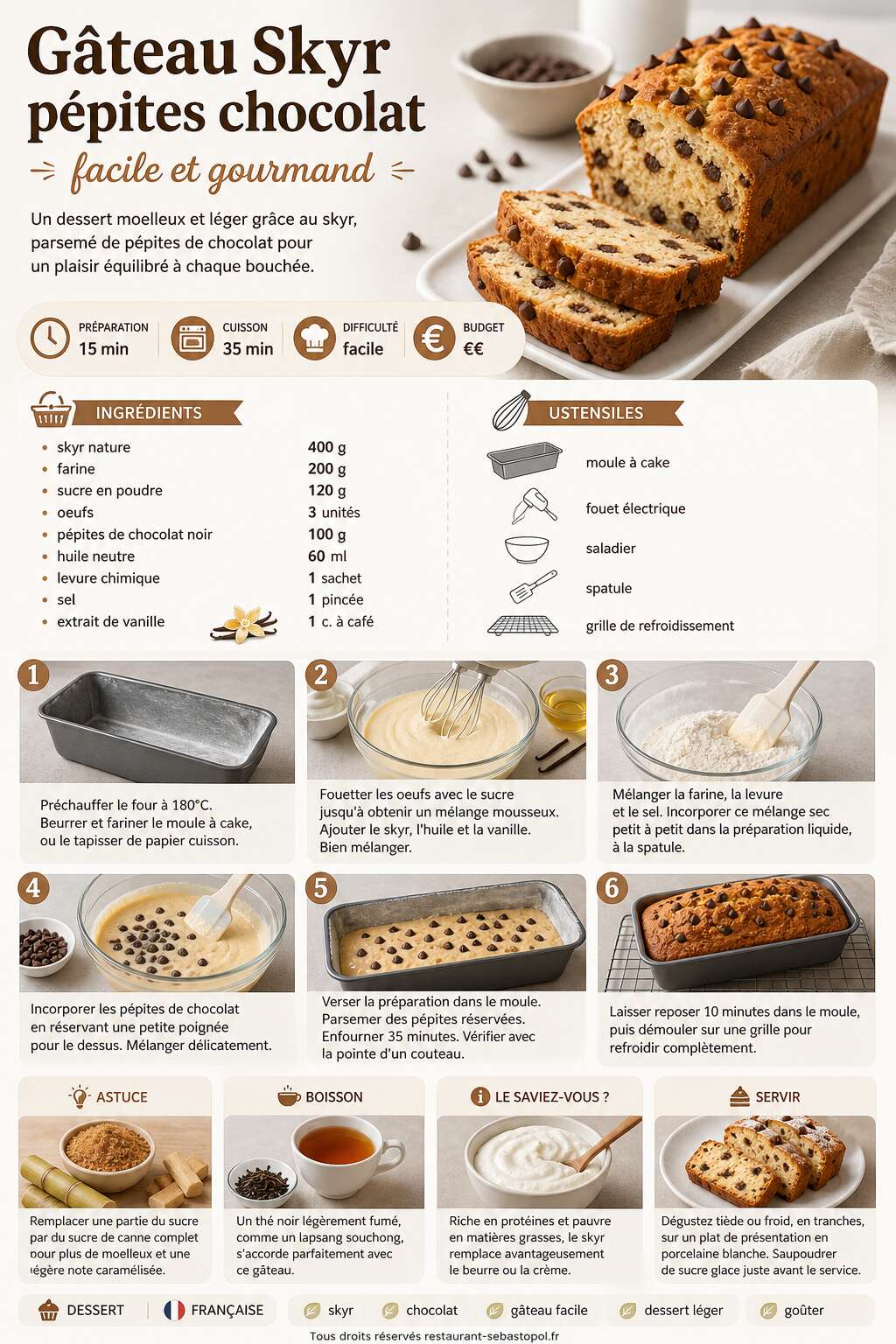 Fiche recette Gâteau Skyr pépites chocolat : facile et gourmand Fiche recette Gâteau Skyr pépites chocolat : facile et gourmand