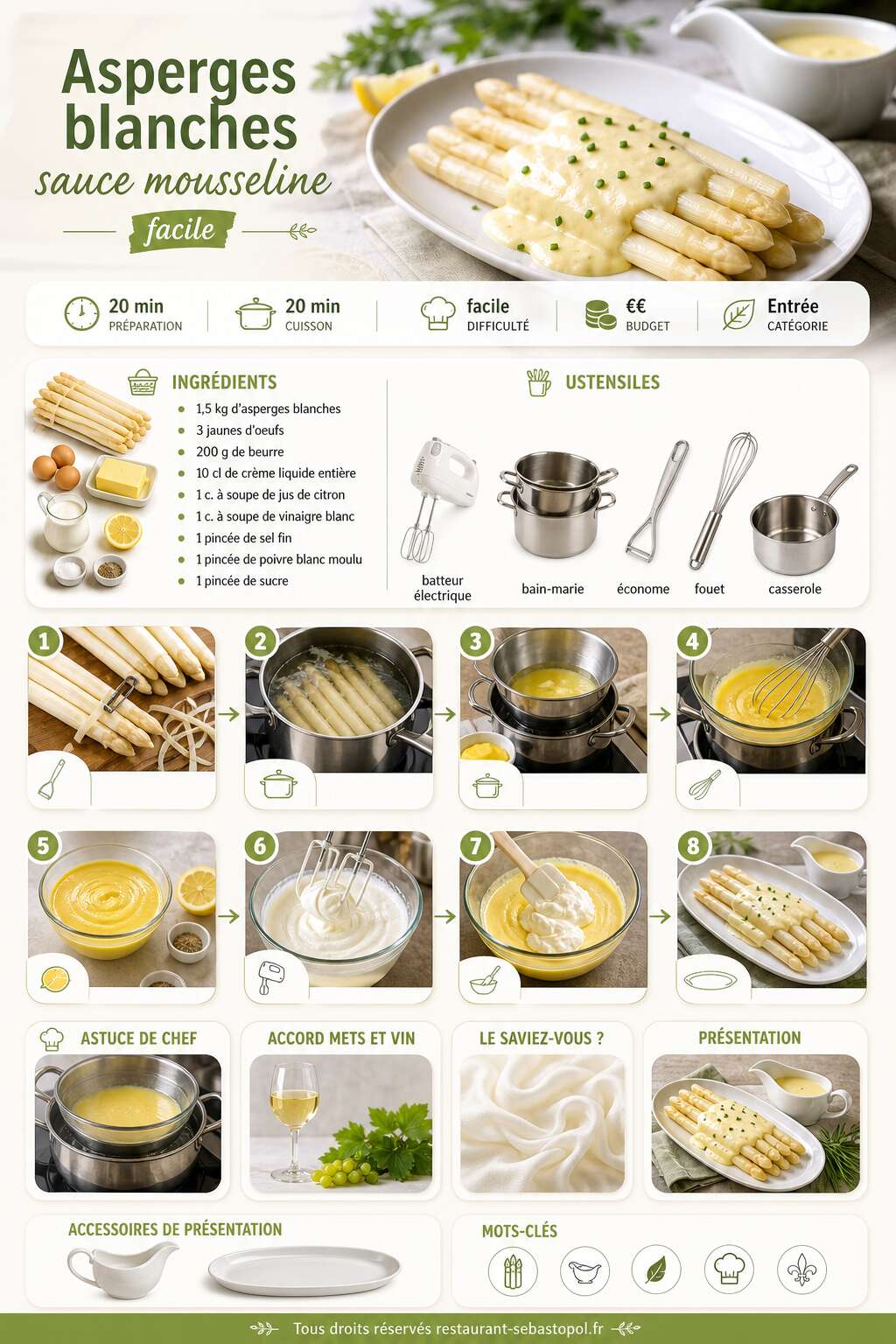 Fiche recette Asperges blanches sauce mousseline facile
