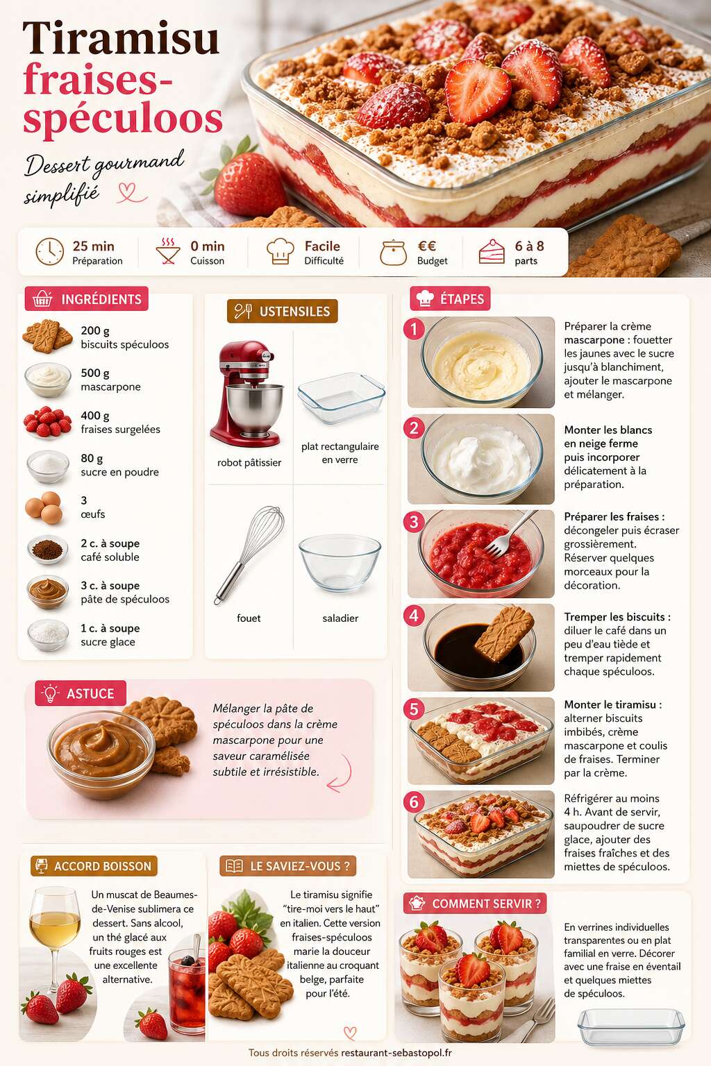 Fiche recette Tiramisu fraises-spéculoos : dessert gourmand simplifié Fiche recette Tiramisu fraises-spéculoos : dessert gourmand simplifié